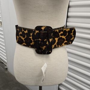 WCM New York Leopard Haircalf Wide Stretch Belt w/ Covered Buckle – S
